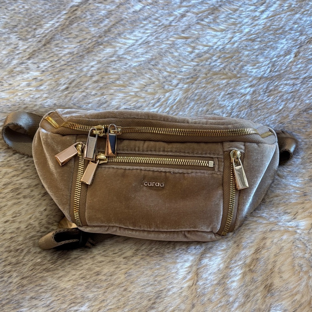 Free People Caraa Tan Velvet Crossbody Bag